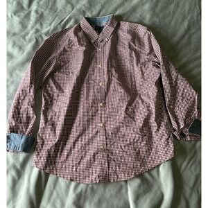 Mason James Mens Burgundy Gingham Stretch Button Down Shirt Long Sleeve Large
